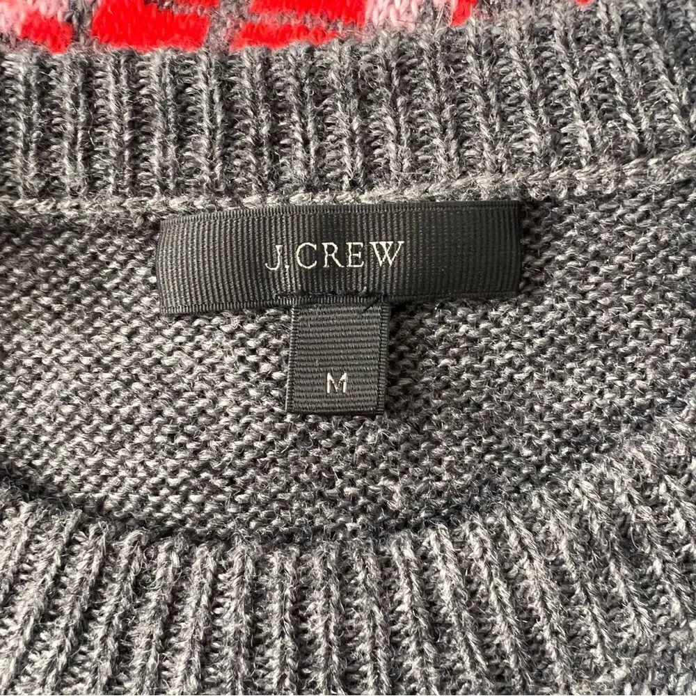 J. Crew Grey & Pink Patterned Wool Crewneck Sweater